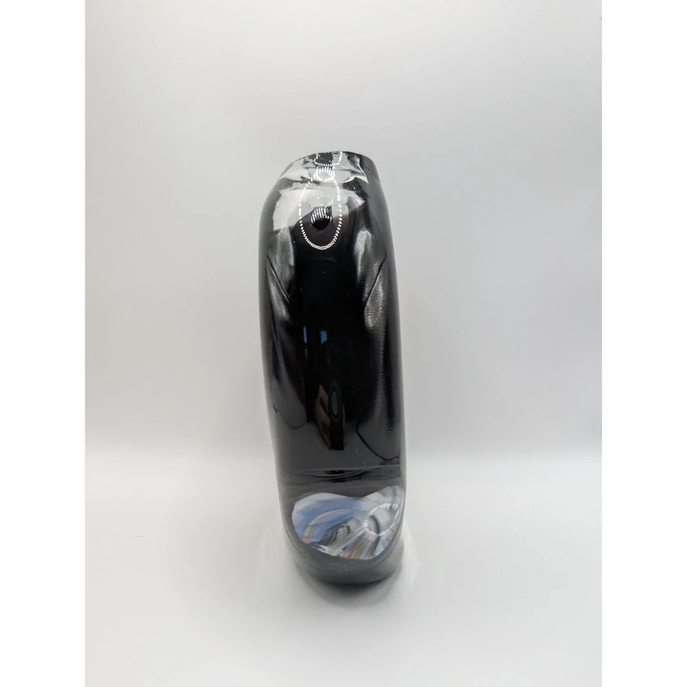 Vintage Black Art Glass Pocket Pillow Vase Iridescent Abstract Color Swirl 7
